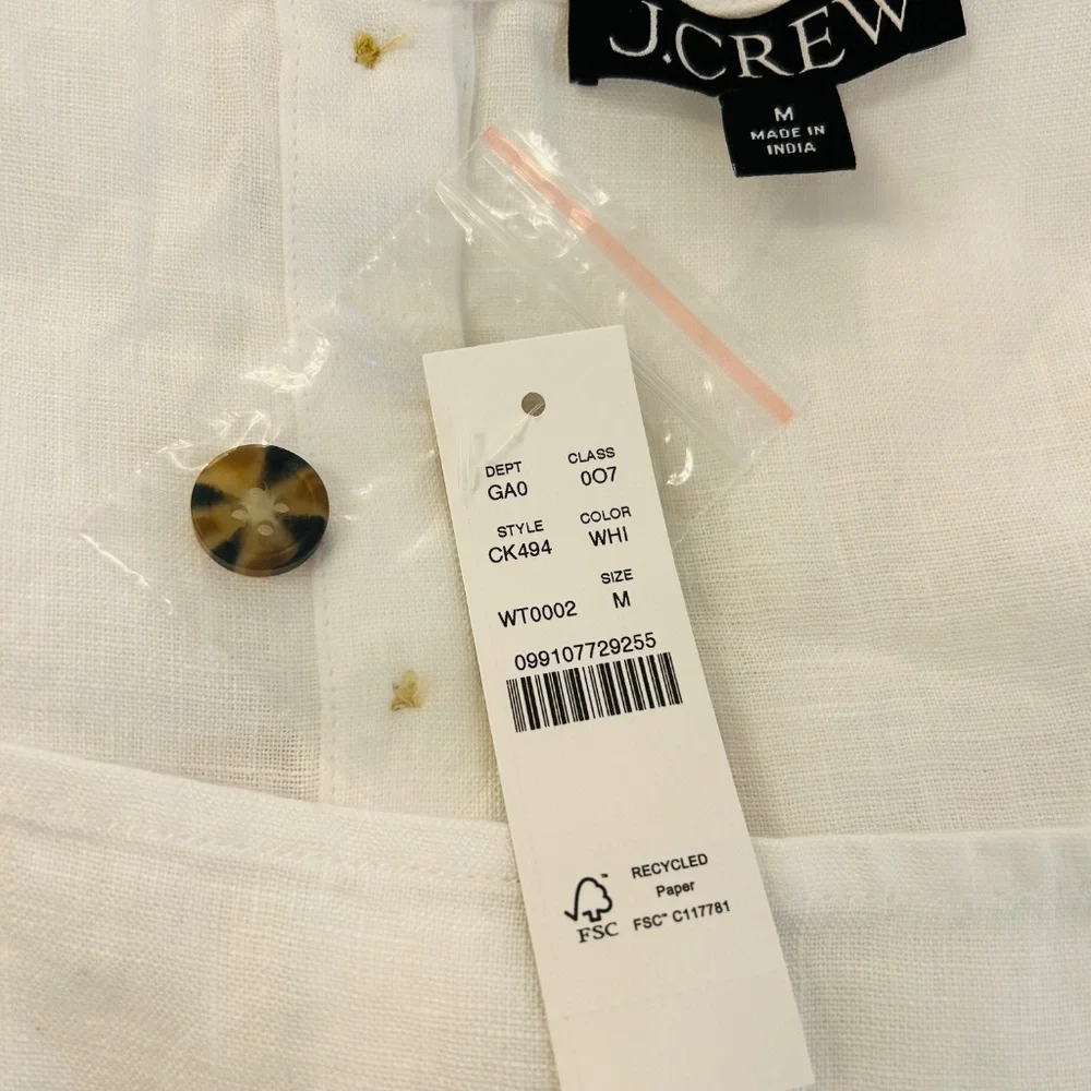 J Crew white Squareneck button-back top in linen M NWT - Picture 6 of 8